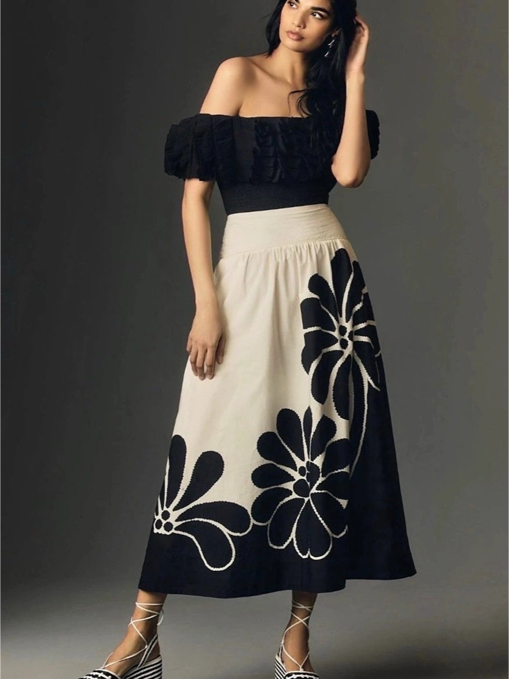 Farm Rio Palermo Printed Maxi Skirt in black and off-white.